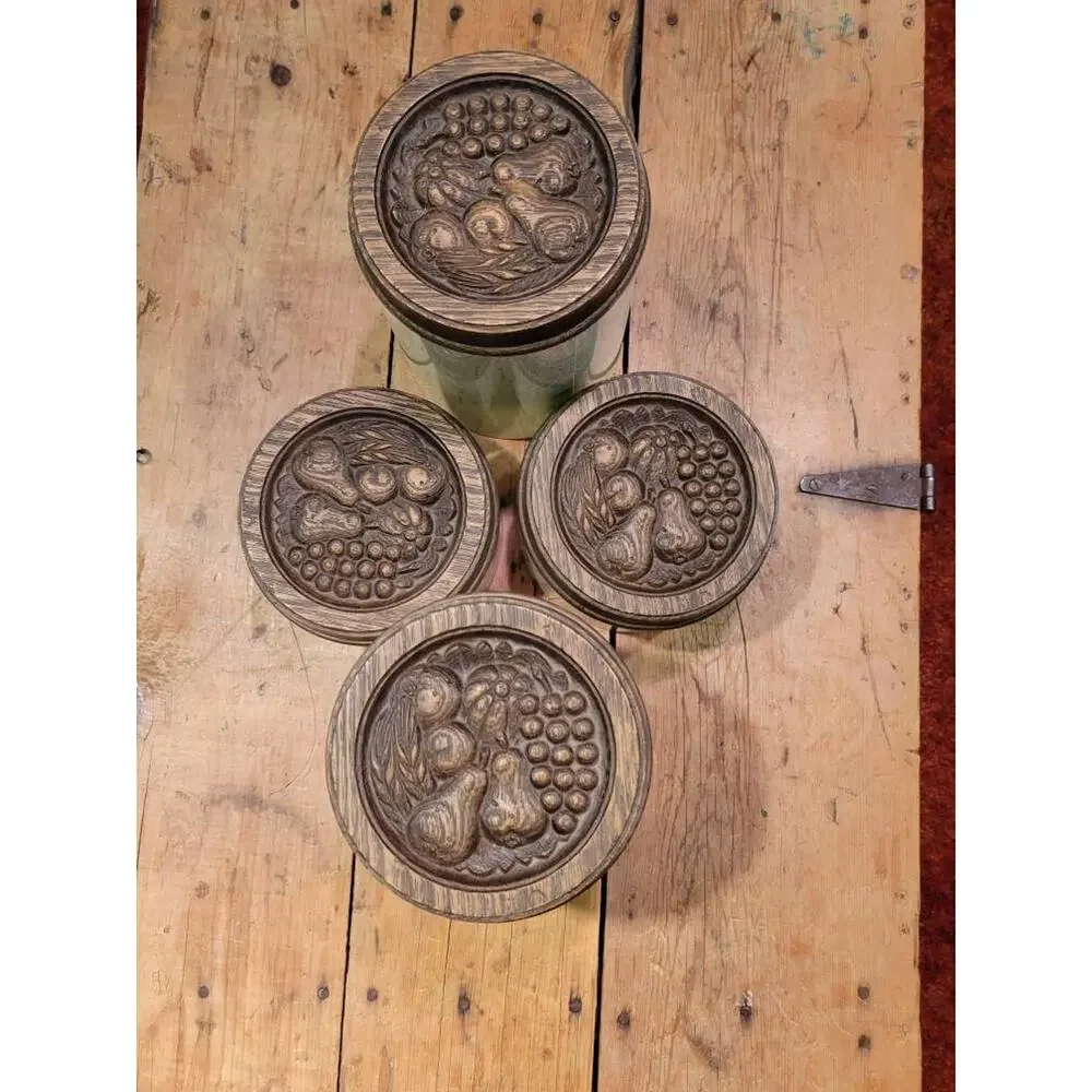 Vintage Cheinco Metal Canister Set of 4 Fruit Harvest Retro Kitchen Storage Tin